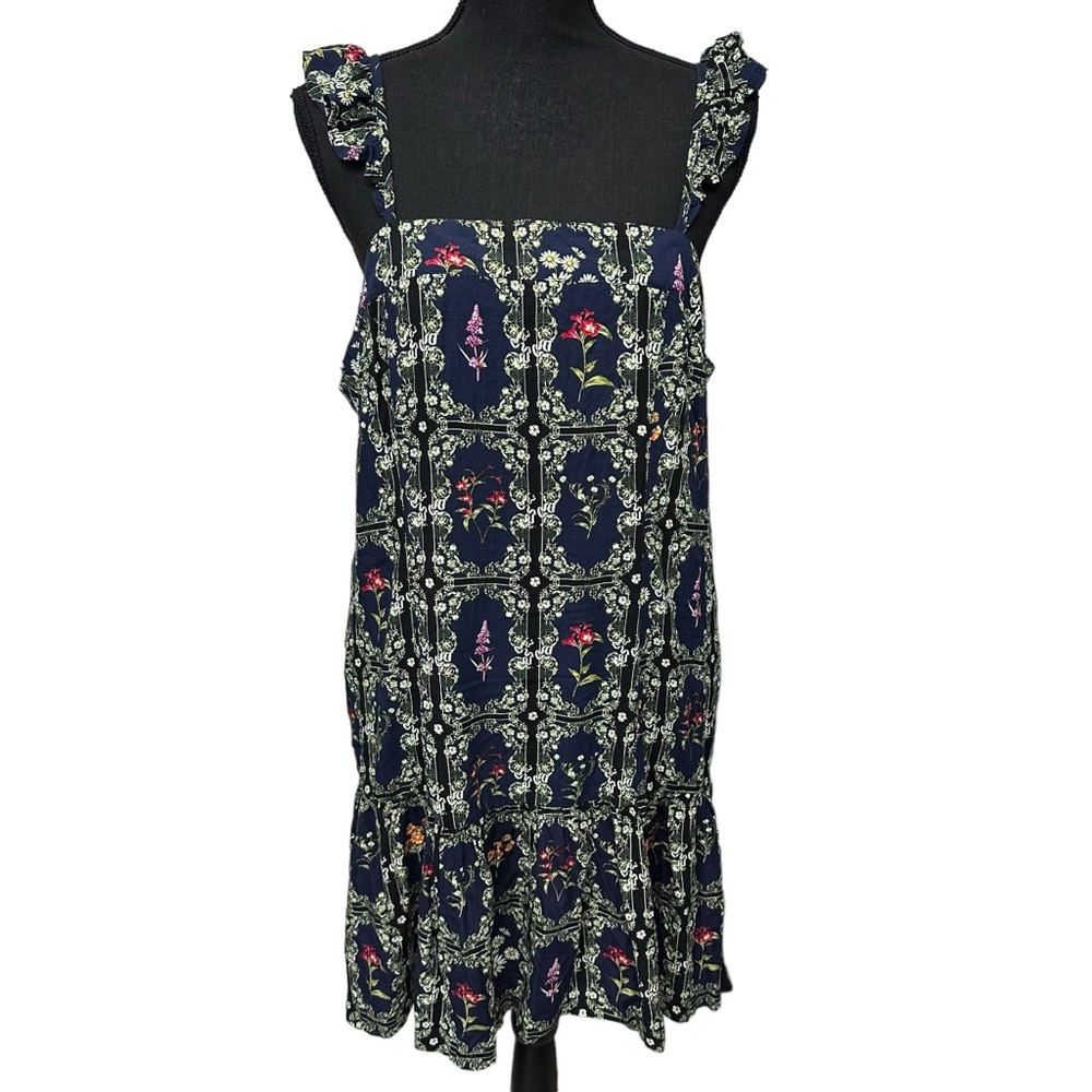 Women's Size XL Dainty Floral Tile Print Flutter Sleeve Mini Dress Agua Bendita